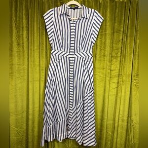 Hilton Hollis Blue Stripes Handkerchief Cotton Collared Midi Dress Size 4 $450